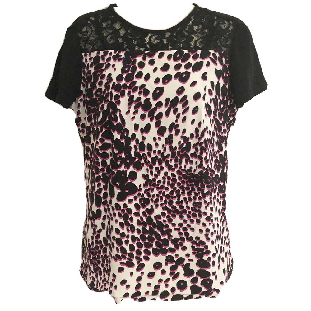 Diane von Furstenberg Sz S(2) 36" Bust Silk Animal Print w Black Lace‎ Top $228